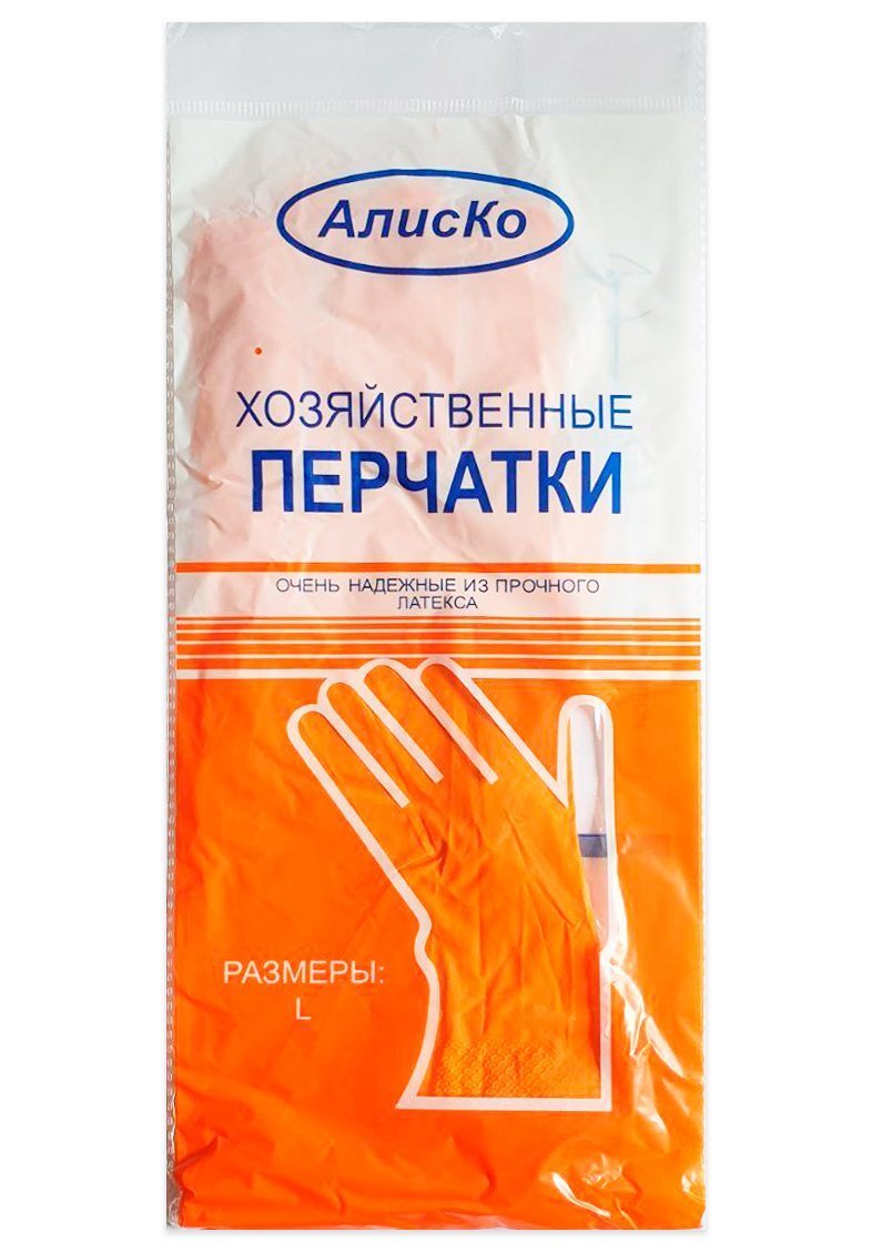 Перчатки латексные хозяйственные Алиско размер L, упаковка 12 пар