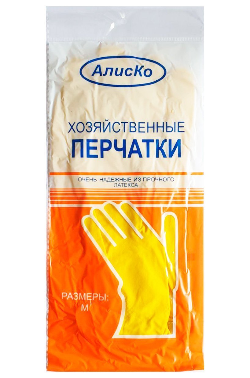Перчатки латексные хозяйственные Алиско размер M, упаковка 12 пар