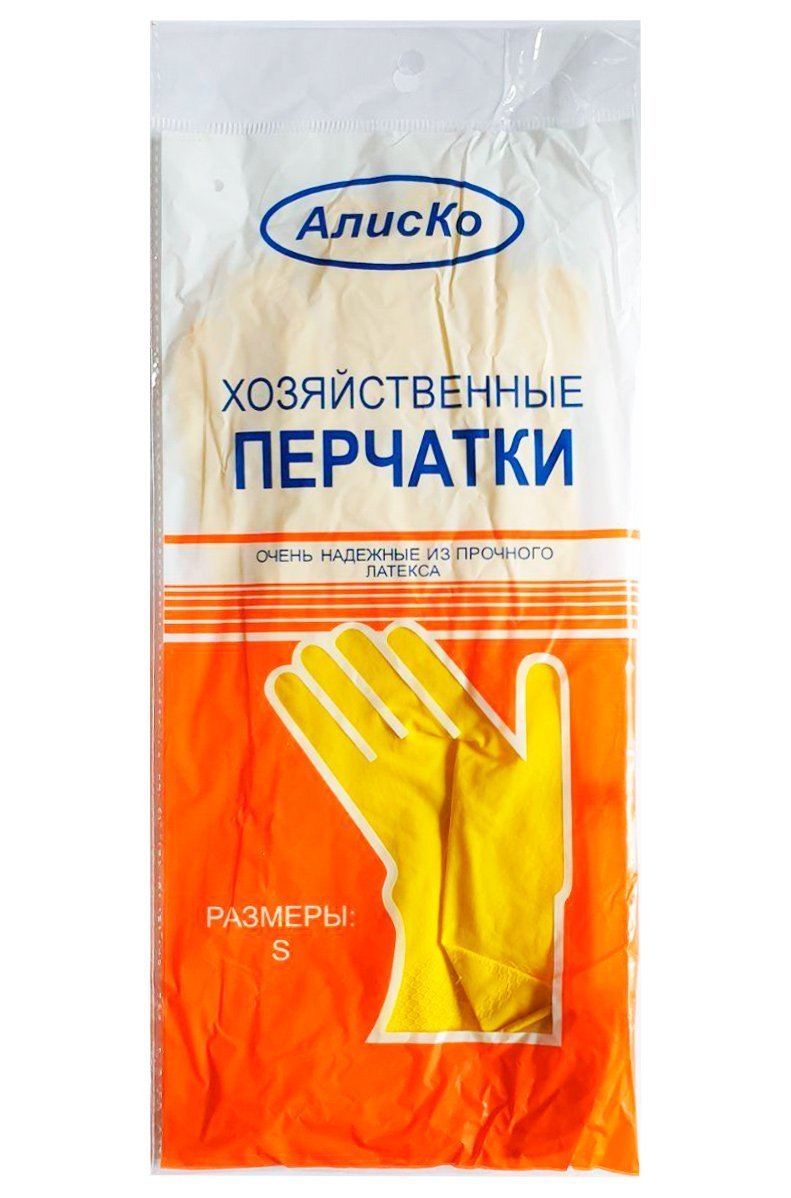 Перчатки латексные хозяйственные Алиско размер S, упаковка 12 пар